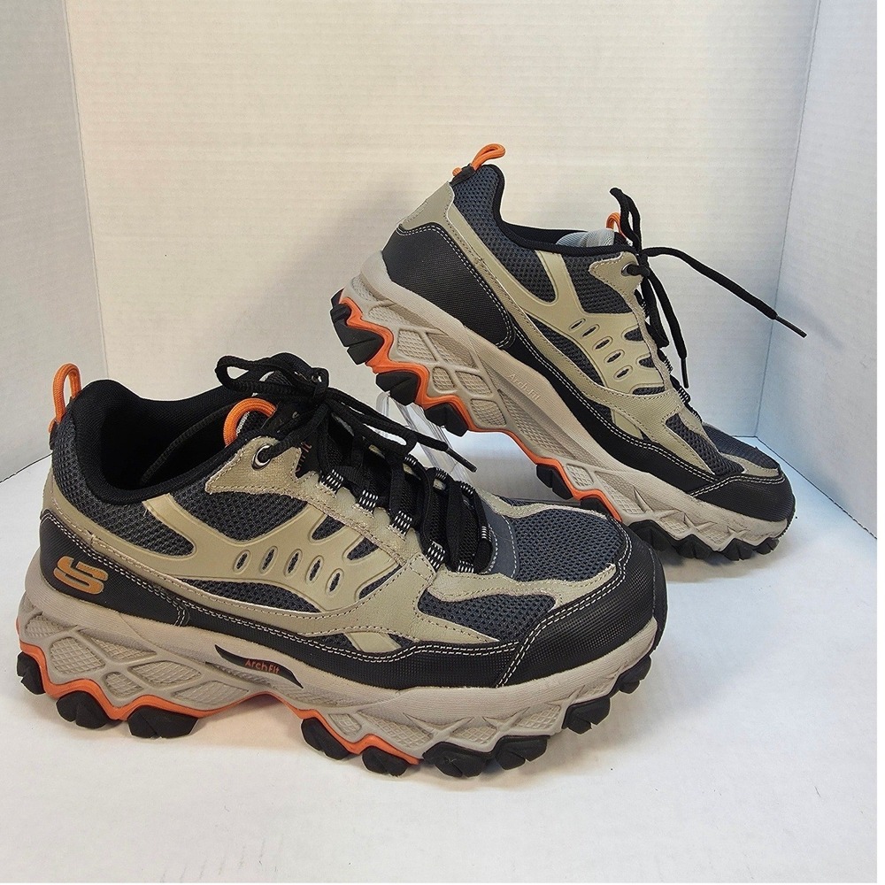 Skechers Arch Fit D'Lux Mens 8.5 Taupe Black Excellent Extra Wide Trail Sneakers
